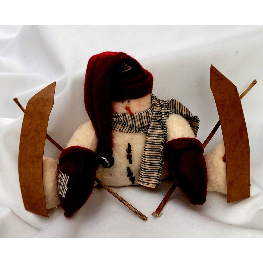 Ski's Up! Handmade Vintage Primitive Americana Snowman Doll Wool Mittens Hat